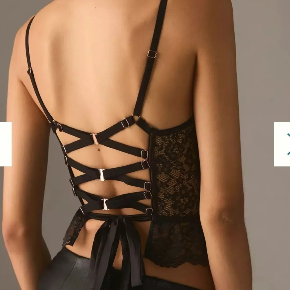 Anthropologie Lace Scallop Corset Tank Black L - Picture 8 of 10